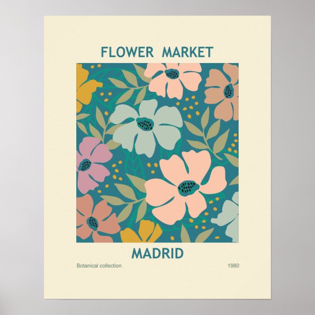 Utskrift av Flower Market Madrid Poster (Framsidan)