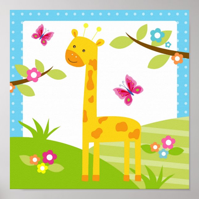 Utskrift av Giraffe Jungle Animal Nursery Wall Art Poster (Framsidan)