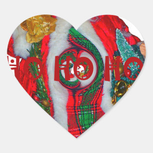Utskrift av god jul Colorful Jultomten Art Hjärtformat Klistermärke