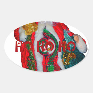 Utskrift av god jul Colorful Jultomten Art Ovalt Klistermärke