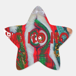 Utskrift av god jul Colorful Jultomten Art Stjärnformat Klistermärke