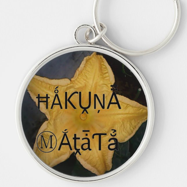 Utskrift av Golden Star Hakuna Matata Art Rund Silverfärgad Nyckelring (Framsidan)