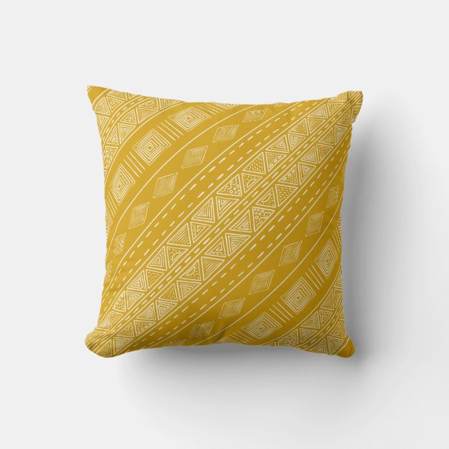 Utskrift av Gulten Mudcloth Inspired Mustard Kudde (Framsida)
