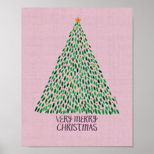 Utskrift av Helgdag av vattenfärg i mycket God jul Poster (Framsidan)