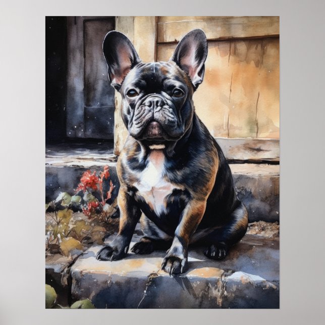 Utskrift av Hund av  Cute Fransk Bulldog Poster (Framsidan)