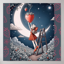Utskrift av jordgubbsbär Måne Färg Poster