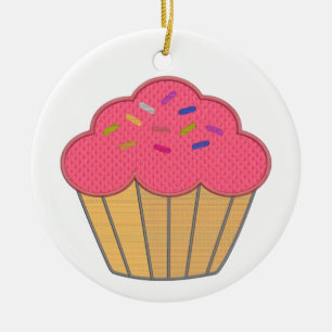 Utskrift av jordgubbskupkaka Faux Embroidery Julgransprydnad Keramik