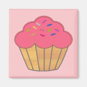 Utskrift av jordgubbskupkaka Faux Embroidery Magnet