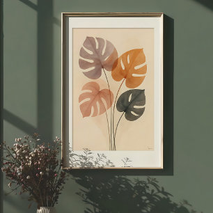 Utskrift av konstgjord monstera Harmony Watercolor Poster
