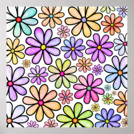 Utskrift av konturerad Blommigt Poster