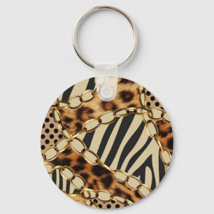 Utskrift av leopard (djur) Sömlös Mönster Nyckelring