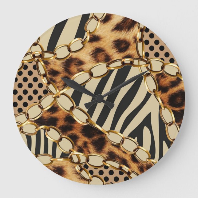 Utskrift av leopard (djur) Sömlös Mönster Stor Klocka (Framsida)