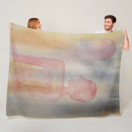 Utskrift av Måne med röd vattenfärg Fleecefilt