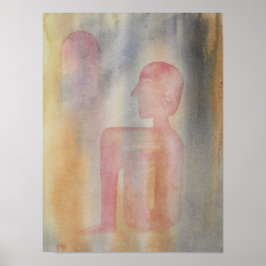 Utskrift av Måne med röd vattenfärg Poster