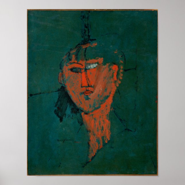 Utskrift av Modigliani Abstrakt Orange Grönt Art  Poster (Framsidan)