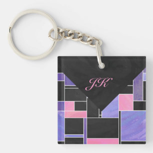 Utskrift av Mondrian Lila Rosa Black