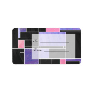 Utskrift av Mondrian Lila Rosa Black Adressetikett
