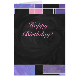 Utskrift av Mondrian Lila Rosa Black Hälsningskort