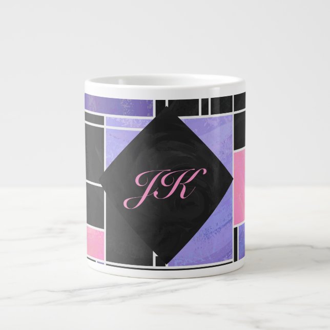 Utskrift av Mondrian Lila Rosa Black Jumbo Mugg (Framsidan)