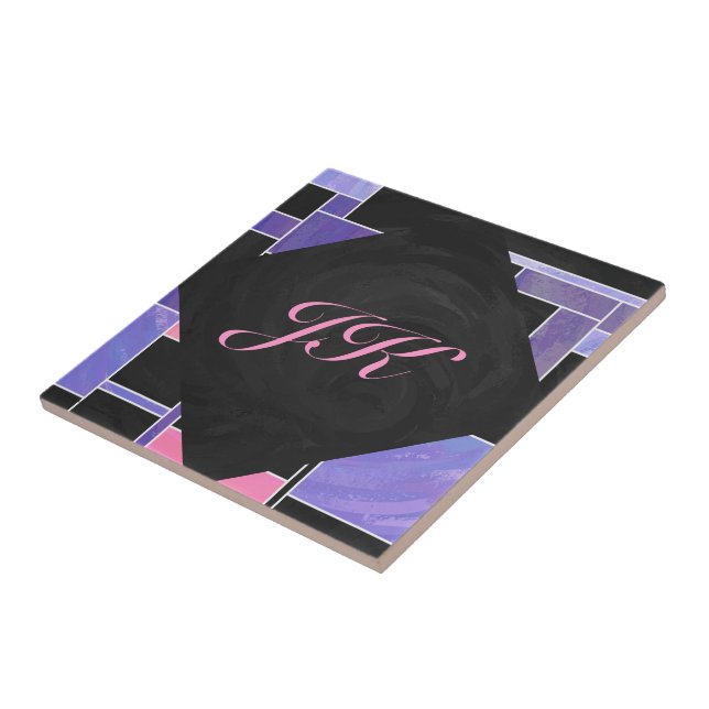 Utskrift av Mondrian Lila Rosa Black Kakelplatta (Sidan)