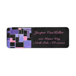 Utskrift av Mondrian Lila Rosa Black Returadress Etikett