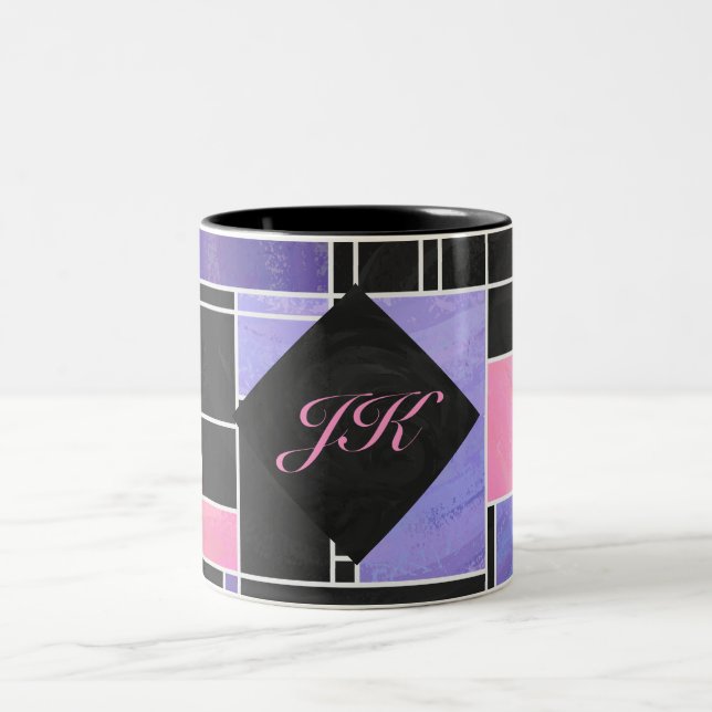 Utskrift av Mondrian Lila Rosa Black Två-Tonad Mugg (Center)