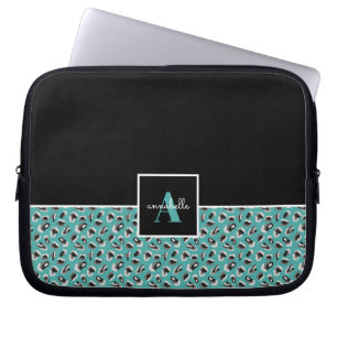 Utskrift av monogram Black & Aqua Leopard Animal Laptop Fodral