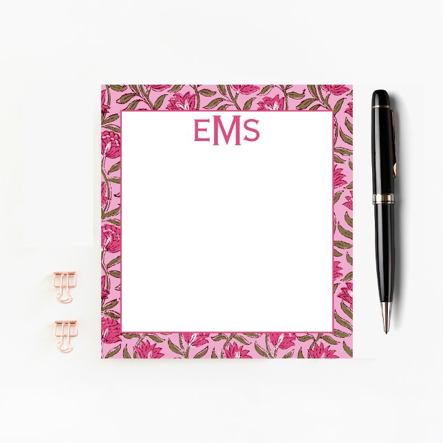 Utskrift av monogram Rosa block, Blommigt Anteckningsblock (Skapare uppladdad)