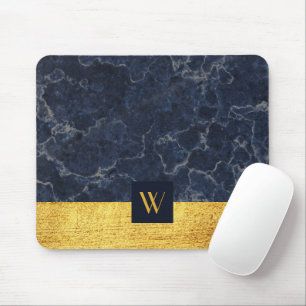 Utskrift av monogrammat Blue Marble Faux Guld Stru Musmatta