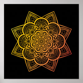 Utskrift av övertoning av Orangen blommigt Mandala Poster