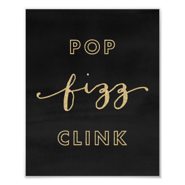 Utskrift av popup-fizz Clink Black och Guld Art Fototryck (Framsidan)