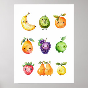 Utskrift av Poster frukt i cute