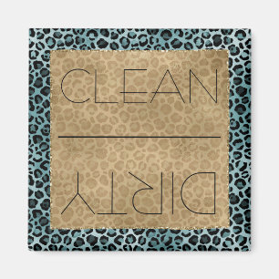 Utskrift av ren/smutsig Dishwasher Guld Aqua Leopa Magnet