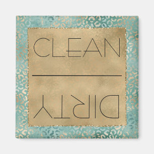 Utskrift av ren/smutsig Dishwasher Guld Aqua Leopa Magnet