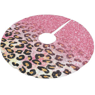 Utskrift av rosa faux glitter leopard julgransmatta borstad polyester