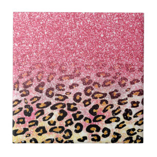 Utskrift av rosa faux glitter leopard kakelplatta