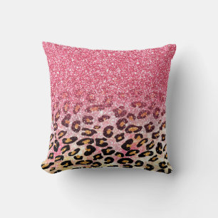Utskrift av rosa faux glitter leopard kudde
