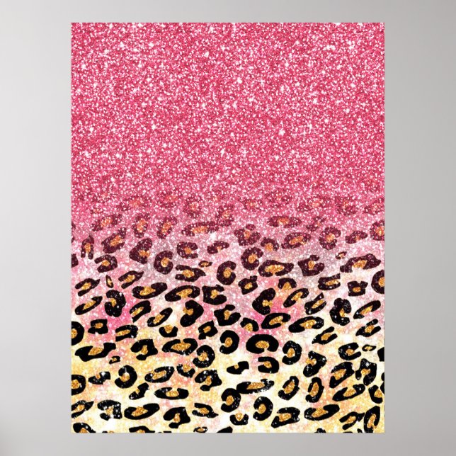 Utskrift av rosa faux glitter leopard poster (Framsidan)