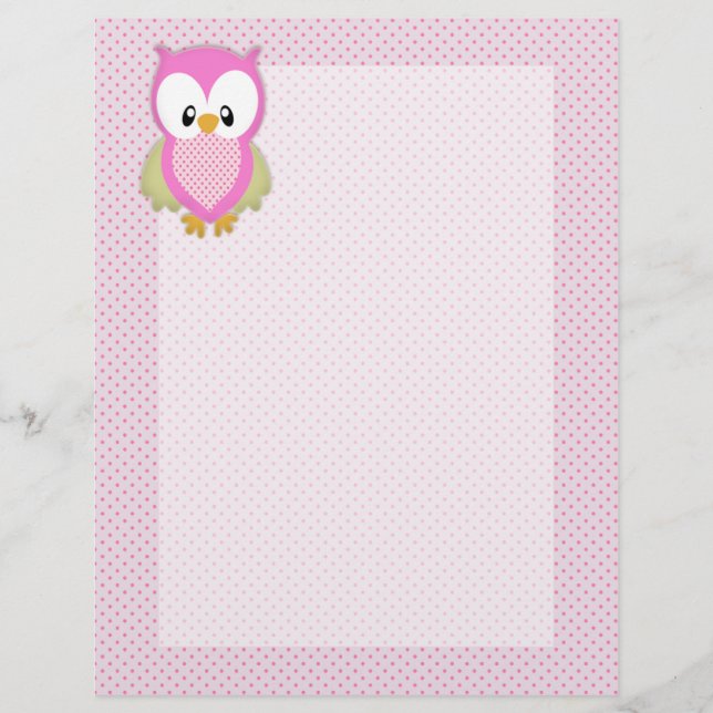 Utskrift av rosa uggla polka dots rosa mönster (Framsida)