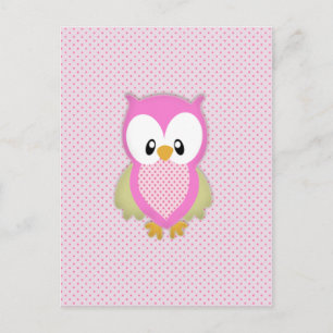 Utskrift av rosa uggla polka dots rosa mönster vykort