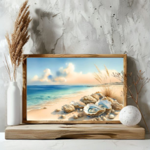 Utskrift av Seashells Småstarna Shore Ocean Beach Poster