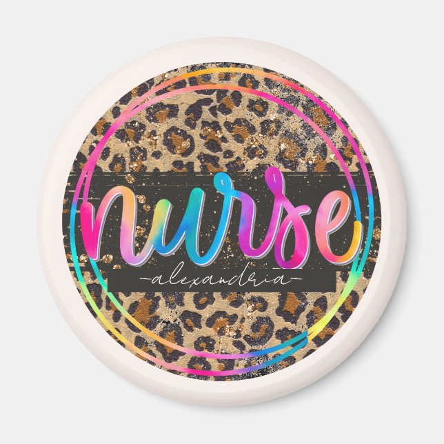 Utskrift av sjuksköterska Leopard Magnet (Framsidan)