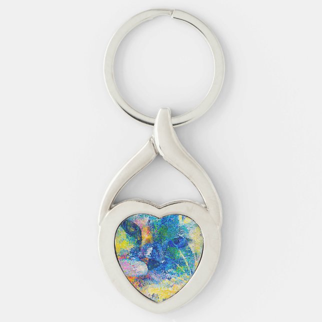 Utskrift av skarp Abstrakt Twisted Heart Silverfärgad Nyckelring (Framsidan)