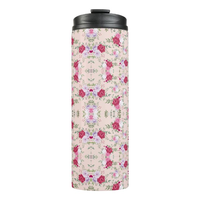 Utskrift av snyggt röd och lila blommigt på  rosa (Framsida)