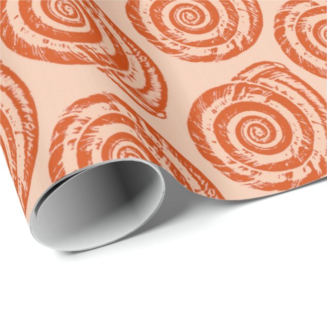 Utskrift av spiral Seashell-block, korallisk Orang Presentpapper (Rullad Hörn)