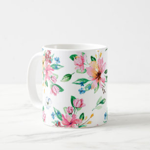 Utskrift av stor Blommigt för Rosa Grönt Kaffemugg