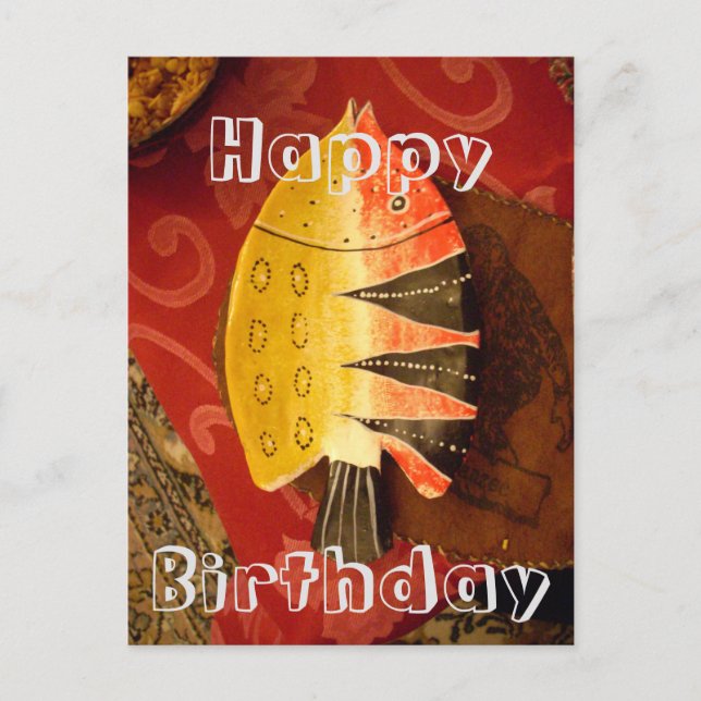 Utskrift av streckad fiskekonst vykort (Framsida)