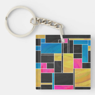 Utskrift av svart mondrian Blue Rosa Black