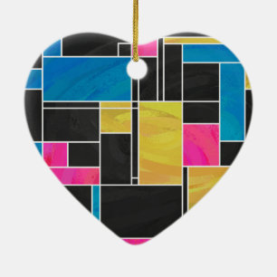 Utskrift av svart mondrian Blue Rosa Black Julgransprydnad Keramik