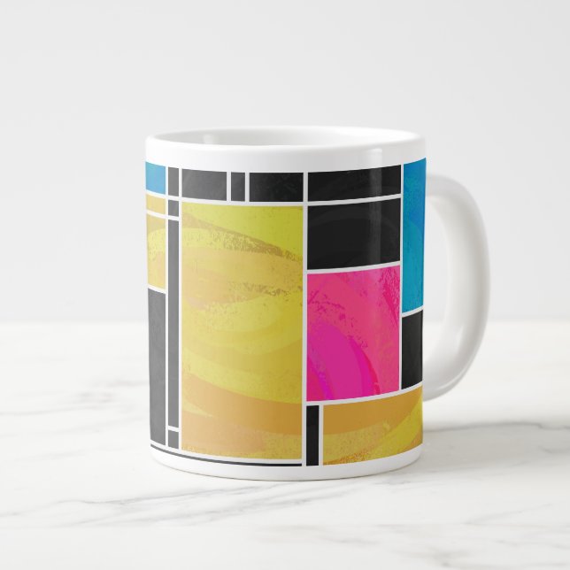 Utskrift av svart mondrian Blue Rosa Black Jumbo Mugg (Framsida höger)
